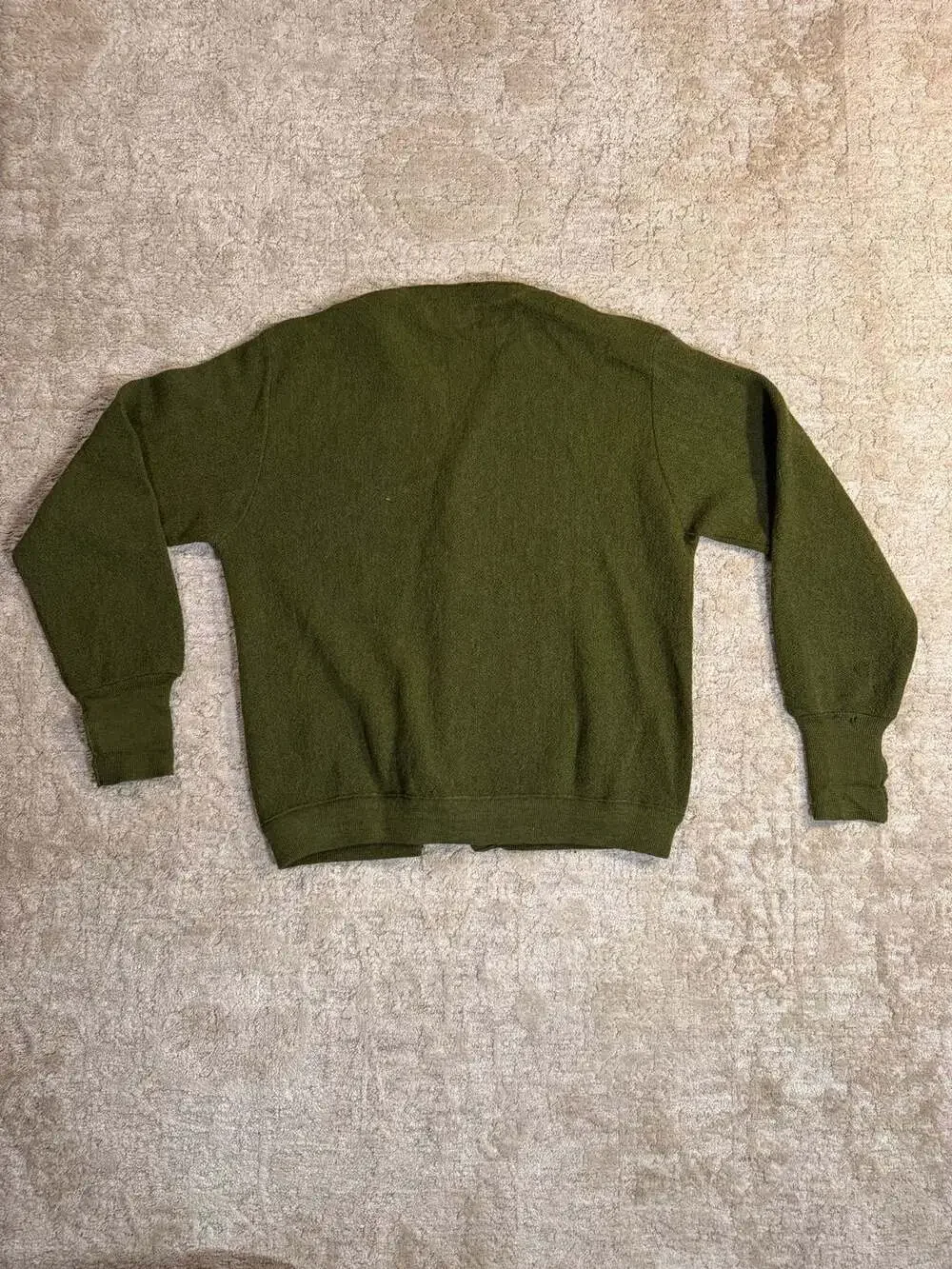 Vintage 1960s Towncraft Penneys Olive Green Alpaca and Worsted Wool Cardigan